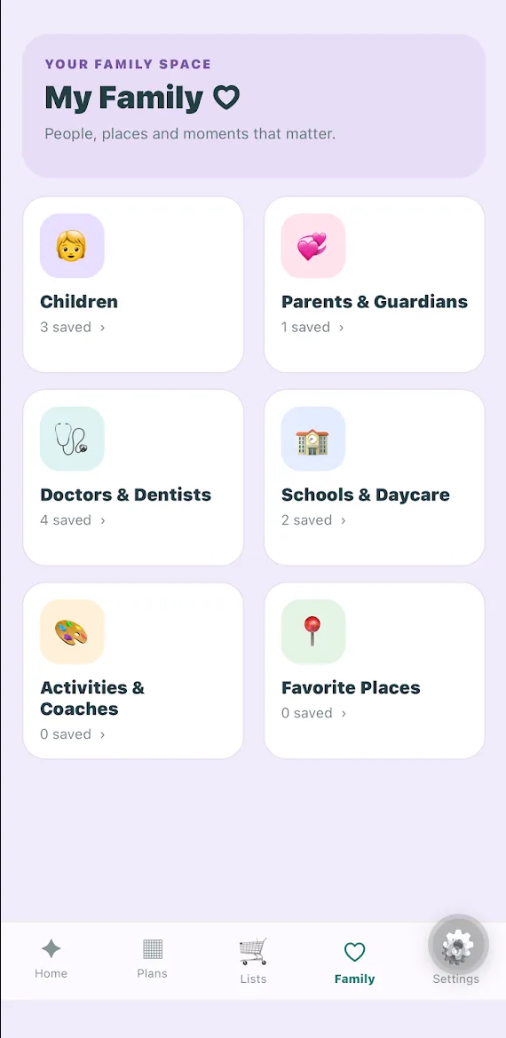 Family profiles screen